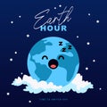 Earth Hour. It\'s time to turn off the lights. The yawning globe is fast asleep in the clouds. Vector illustration