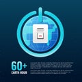 60 Earth hour - shutdown sign around circle global word and switch turn off on space background vector design