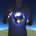 Earth hovers between hands Royalty Free Stock Photo