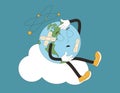 Earth hurt retro mascot. Sick planet cartoon character for holiday banner. Climate change and ecological problems. Vector flat