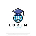 Earth icon with a graduation cap for E-learning concept. Pixel-aligned, Pixel Perfect, Editable Stroke, Easy Scalablility