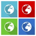 Earth icon set, flat design vector illustration in eps 10 for webdesign and mobile applications in four color options Royalty Free Stock Photo