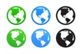 Earth icon set, World Globes green, blue and black colors isolated on white Royalty Free Stock Photo