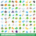 100 earth icons set, isometric 3d style