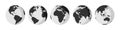 Earth icons set. Monochrome Earth globe from different sides. Flat vector illustration