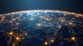 Earth illuminated by digital light, representing interconnected global network