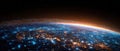 The Earth illuminated by network connections in a digital cosmos. AI generated image Royalty Free Stock Photo