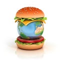 Earth inside hamburger 3d illustration