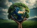 Earth inside of two hands for earth day and saving energy environment concept Royalty Free Stock Photo