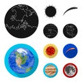 Earth, Jupiter, the Sun of the Planet of the Solar System. Asteroid, meteorite. Planets set collection icons in black Royalty Free Stock Photo