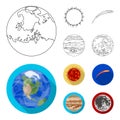 Earth, Jupiter, the Sun of the Planet of the Solar System. Asteroid, meteorite. Planets set collection icons in outline Royalty Free Stock Photo