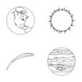 Earth, Jupiter, the Sun of the Planet of the Solar System. Asteroid, meteorite. Planets set collection icons in outline Royalty Free Stock Photo