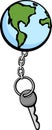 earth keychain and key vector illustration
