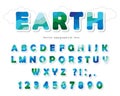 Earth landscape modern font. Paper cut out ABC letters and numbers isolated on white. Creative alphabet for environment, ecology,