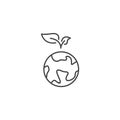 Earth leaf green planet line icon. Save world eco globe Royalty Free Stock Photo