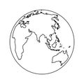 Earth line icon. Sketch world globe. Outline planet. Simple globe with countries. Black planet on white background. Silhouette of Royalty Free Stock Photo