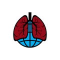 Earth and Lungs logo flat icon graphic. International pneumonia day.