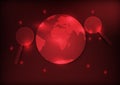 Earth and magnifier with red background