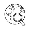 Earth with Magnifying Glass Outline Flat Icon Royalty Free Stock Photo