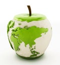 Earth map on half eaten green apple Royalty Free Stock Photo