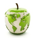 Earth map on half eaten green apple Royalty Free Stock Photo