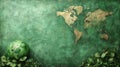 Earth map on textured green background with plants Royalty Free Stock Photo