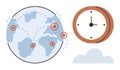 Global Connectivity and Time Management Concept with World Map and Clock Elements Royalty Free Stock Photo