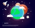 Earth Mars and Jupiter of solar system illustration design