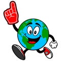 Earth Mascot Running with a Foam Finger