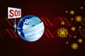 Earth in a medical mask asks SOS for help from China Coronavirus COVID-19. Corona virus concept. Royalty Free Stock Photo