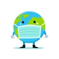 The Earth in a medical mask protects itself from virus and bacteria. World environment day concept