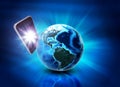 Earth with mobile abstract on blue background Royalty Free Stock Photo