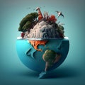 Earth model, global warming and pollution concept. Illustration of climate change on earth. Enviornment and enviornmental problems Royalty Free Stock Photo