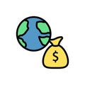 Earth, money sack icon. Simple color with outline vector elements of economy icons for ui and ux, website or mobile application