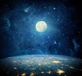 Earth, moon and galaxy. Elements of this image furnished by NASA. Royalty Free Stock Photo