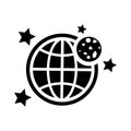 Earth, moon, orbit icon. Black vector design