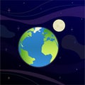 Earth and Moon in space. Planet and natural satellite. Vector illustration Royalty Free Stock Photo