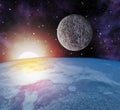 Earth moon sun in space Royalty Free Stock Photo