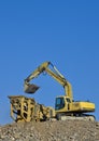 Earth moving excavator in action