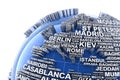 Earth with names of major cities in the world Royalty Free Stock Photo