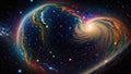 Earth nebula heart-shaped construction concept, galactic background Generative AI