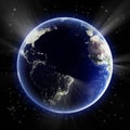 Earth at night showing Africa, Europe and the Americas. 3D illustration