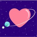 The Earth with the ÃÅoon in orbit around a big heart in the universe Royalty Free Stock Photo