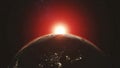 Earth orbit planet skyline flare sun beam glow