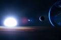 Earth in the outer space with beautiful planet. Blue sunrise. Royalty Free Stock Photo