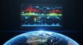 Global data analysis displayed above earth showing high medium and low levels of activity Royalty Free Stock Photo