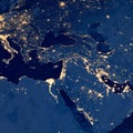 Earth photo at night, City Lights of Europe, Middle East. Satellite photo. Elements of this image furnished by NASA. Royalty Free Stock Photo