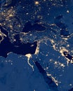 Earth photo at night, City Lights of Europe, Middle East. Satellite photo. Elements of this image furnished by NASA. Royalty Free Stock Photo