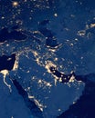 Earth photo at night, City Lights of Europe, Middle East. Satellite photo. Elements of this image furnished by NASA. Royalty Free Stock Photo