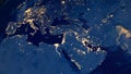 Earth photo at night, City Lights of Europe, Middle East, Turkey, Mediterrenian Sea. Elements of this image furnished by NASA Royalty Free Stock Photo